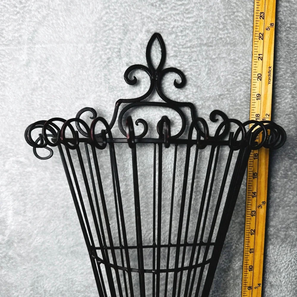 Vtg. Wrought Iron Wall Pocket Basket Fleur De Lis Rustic Farmhouse Planter Large